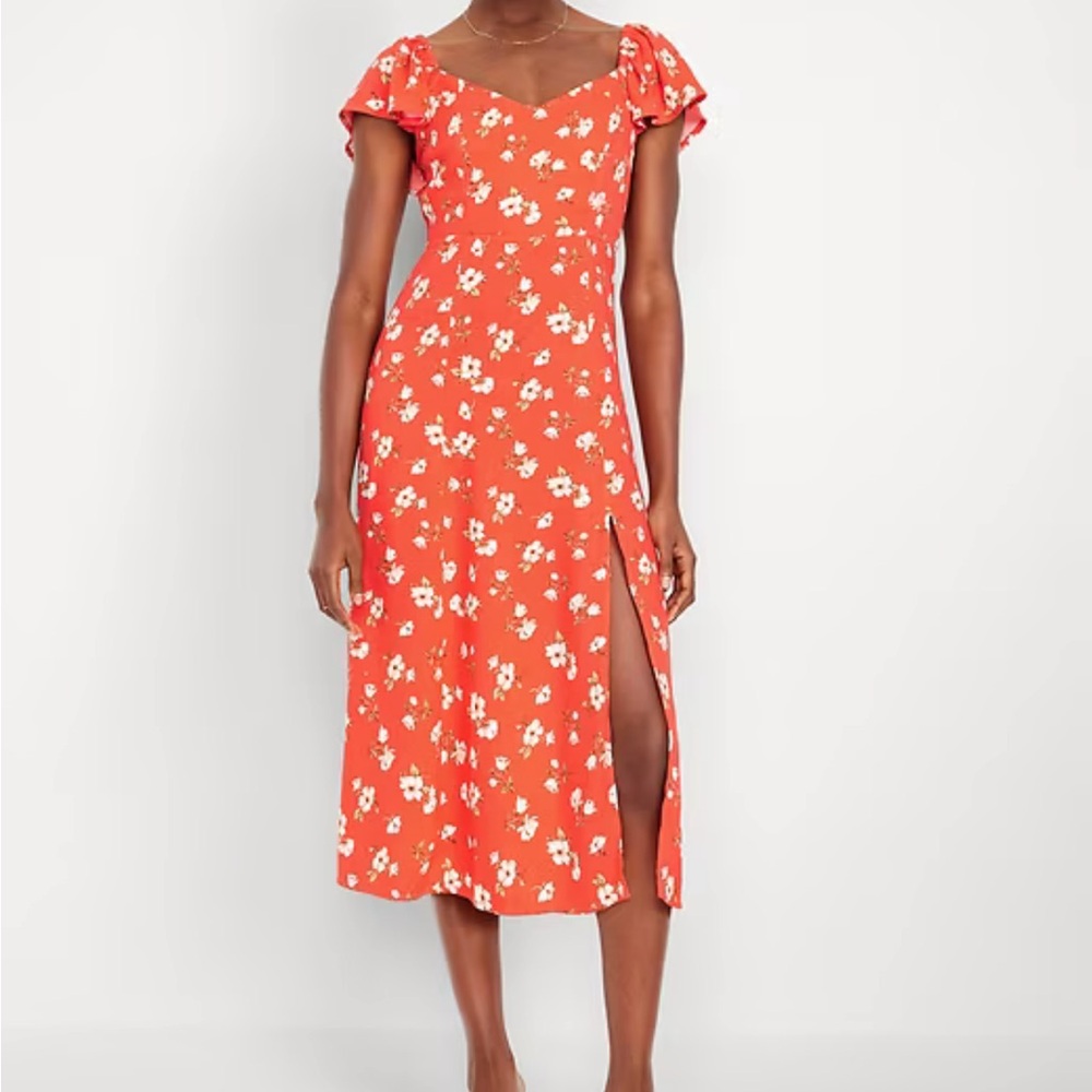 Old Navy Orange Floral Midi Dress